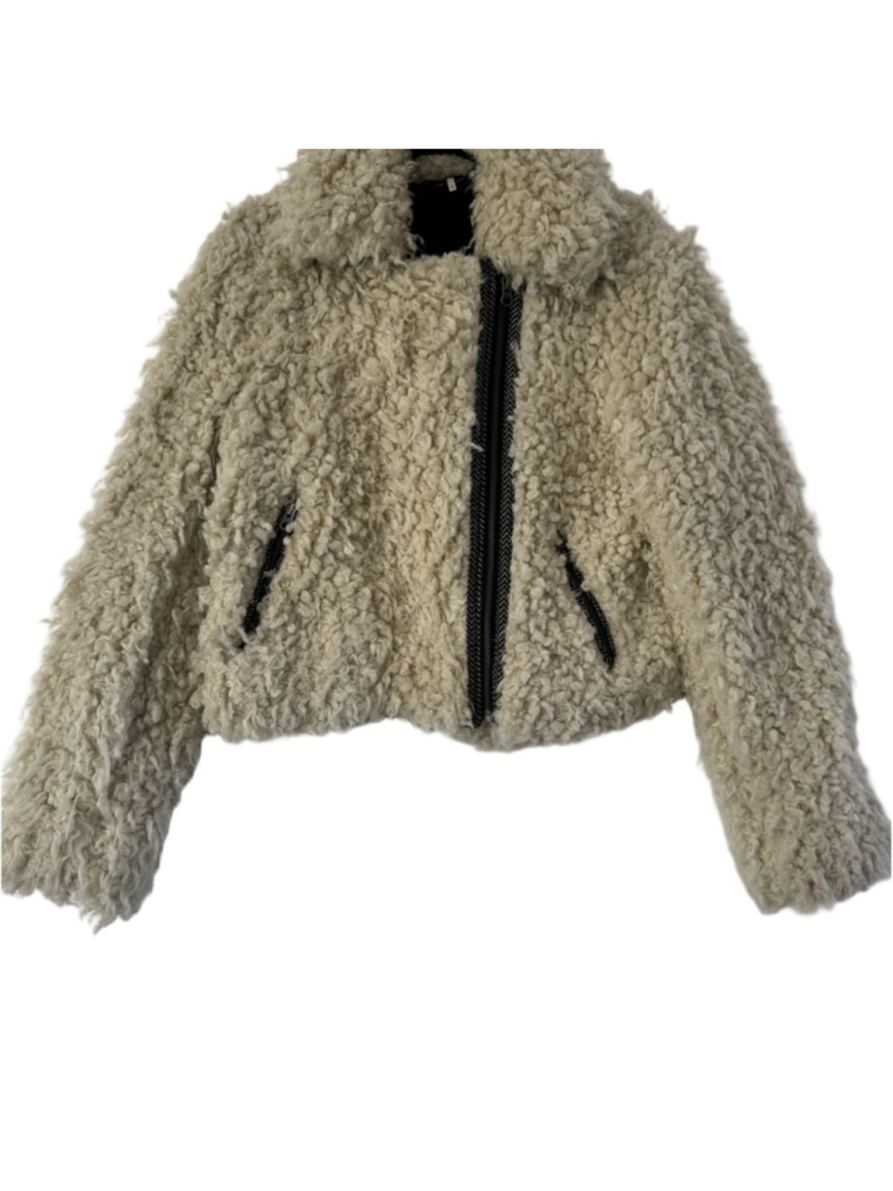 Free People Shaggy Faux Sherpa Moto Cream Jacket size Medium
